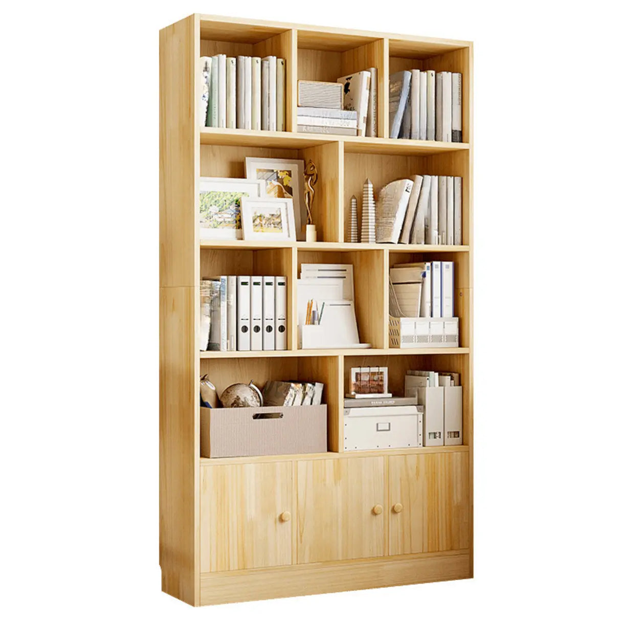 Classic Natural Finish Wood Closed Organizer Bookcase Image - 5