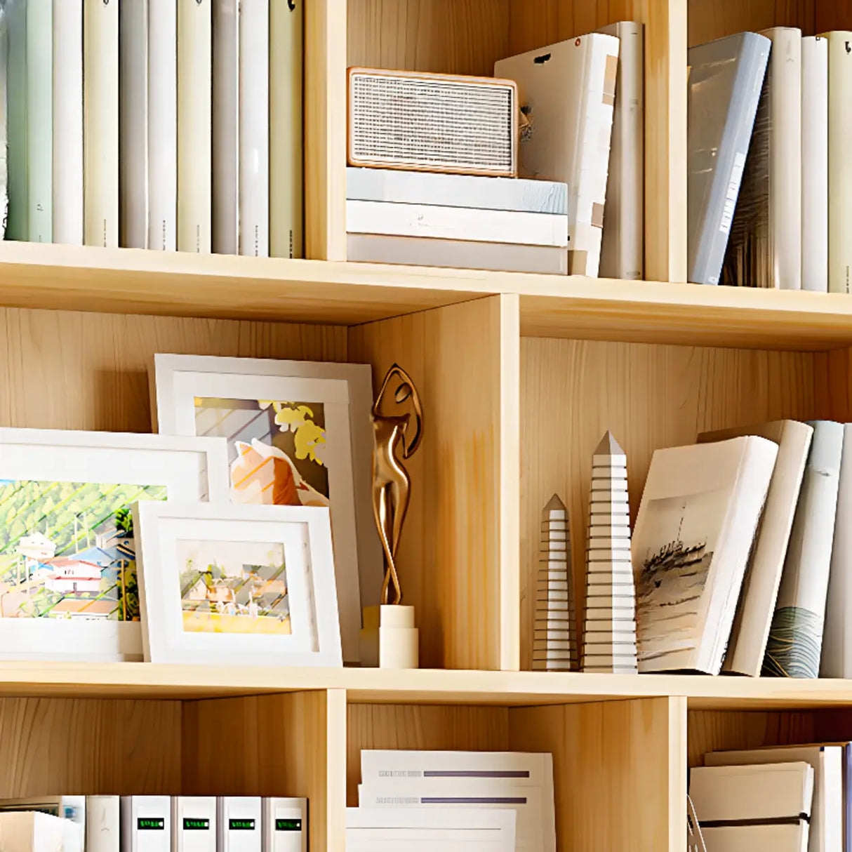 Classic Natural Finish Wood Closed Organizer Bookcase Image - 6