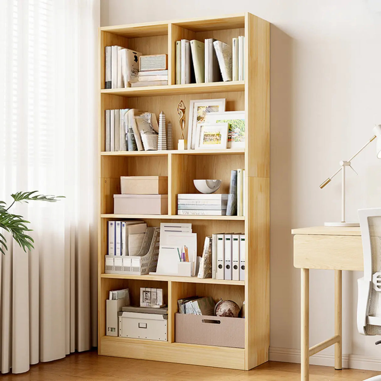 Classic Natural Finish Wood Closed Organizer Bookcase Image - 9