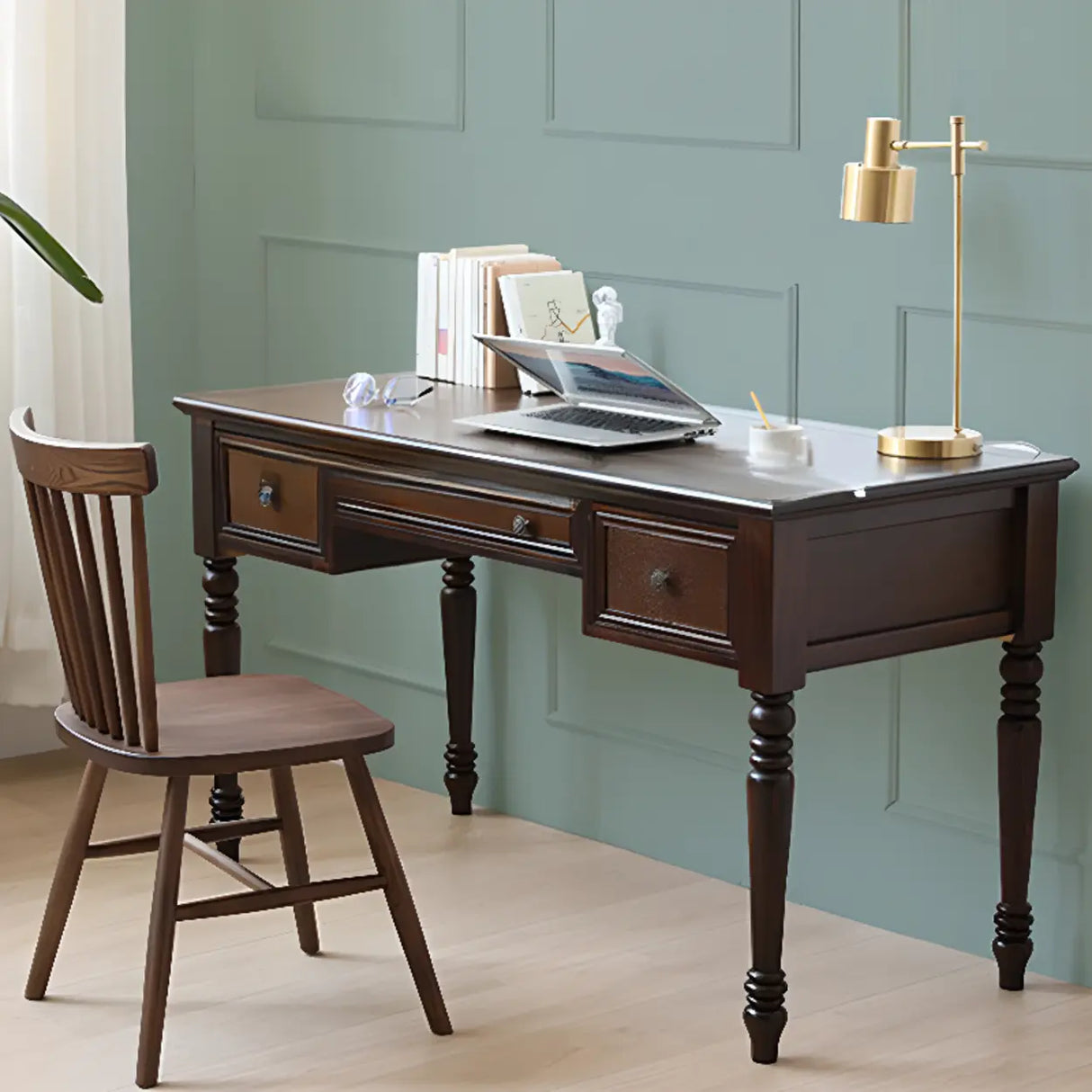 Classic Nut-Brown Wood Drawers Computer Desk Image - 1