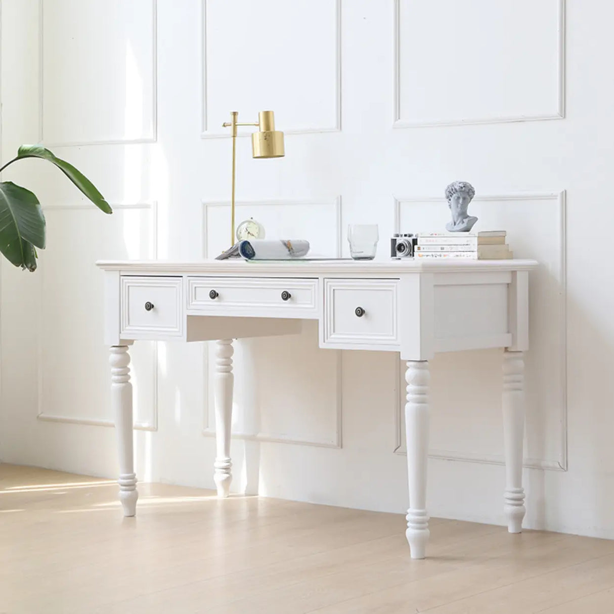 Classic Nut-Brown Wood Drawers Computer Desk Image - 13