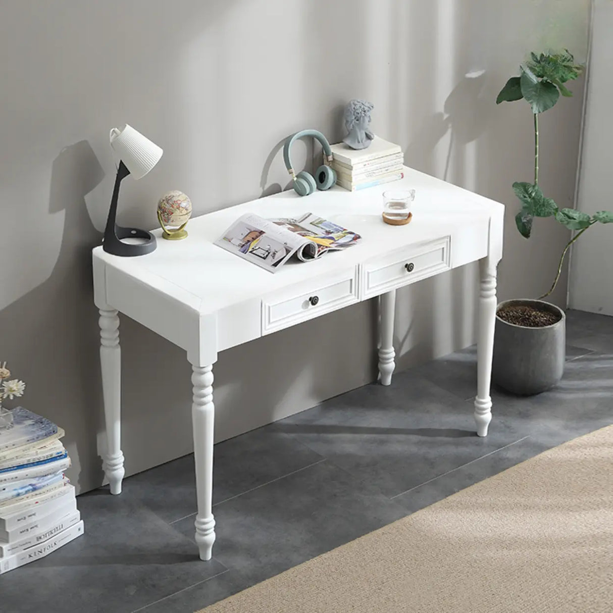 Classic Nut-Brown Wood Drawers Computer Desk Image - 17