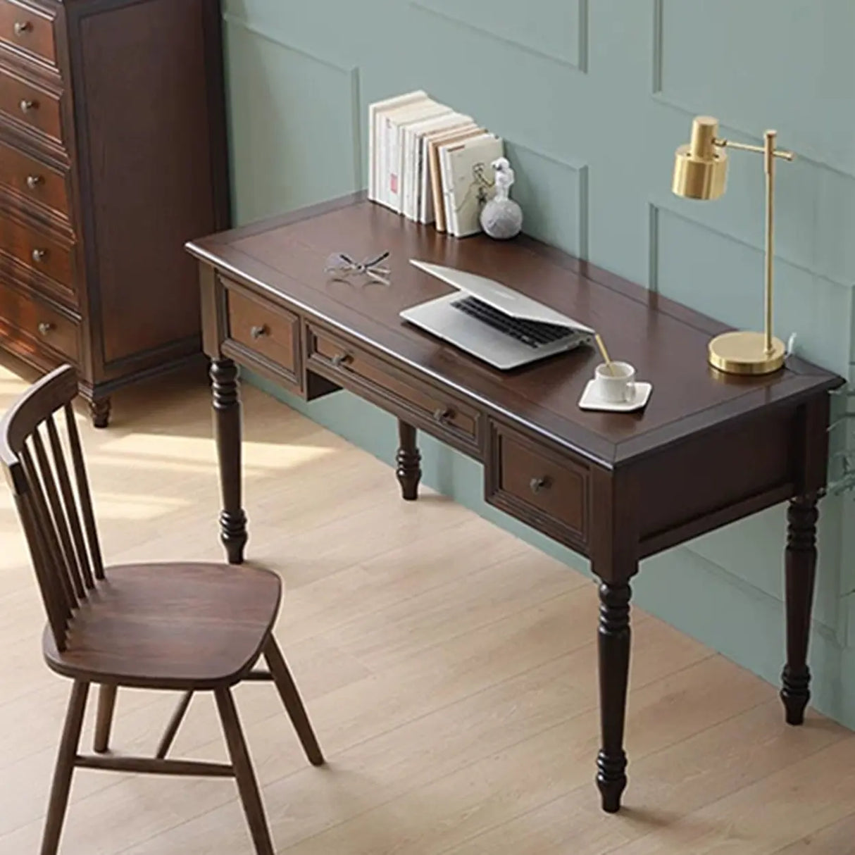 Classic Nut-Brown Wood Drawers Computer Desk Image - 18