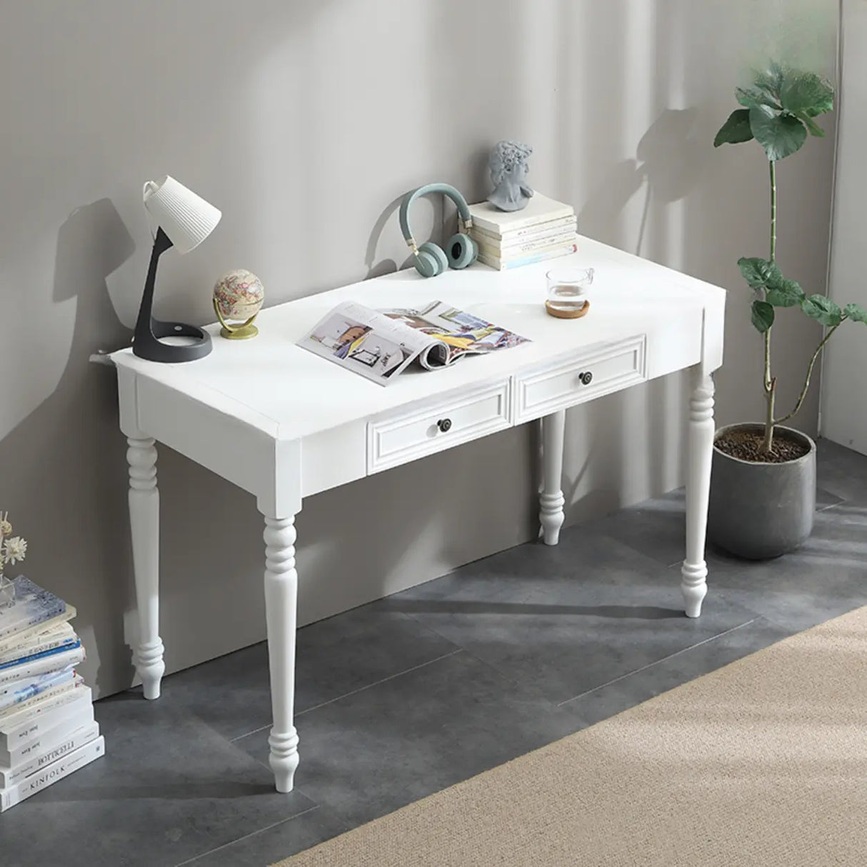 Classic Nut-Brown Wood Drawers Computer Desk Image - 19