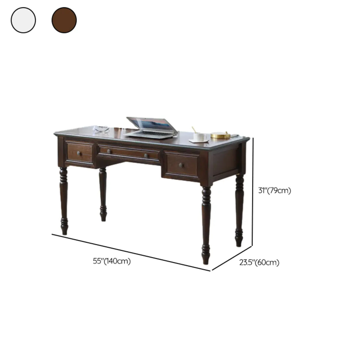 Classic Nut-Brown Wood Drawers Computer Desk Image - 21