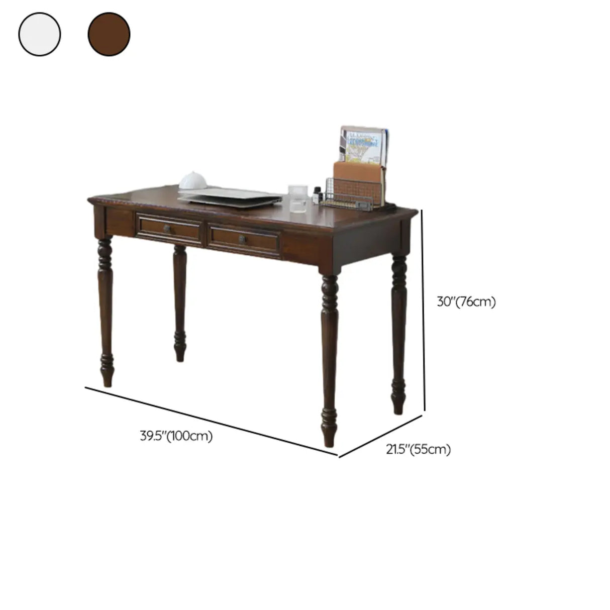 Classic Nut-Brown Wood Drawers Computer Desk Image - 23