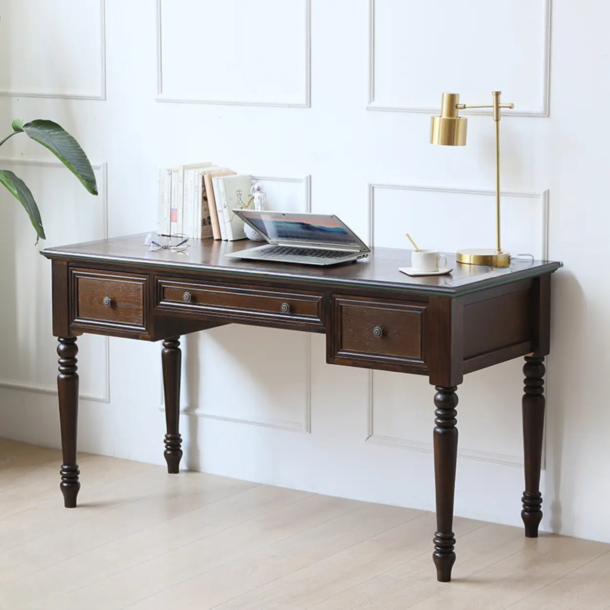 Classic Nut-Brown Wood Drawers Computer Desk Image - 3