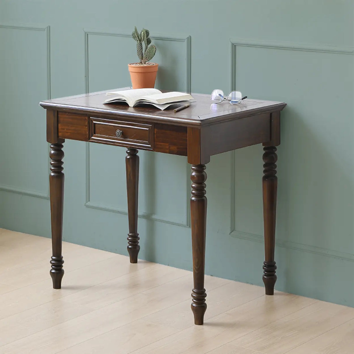 Classic Nut-Brown Wood Drawers Computer Desk Image - 5