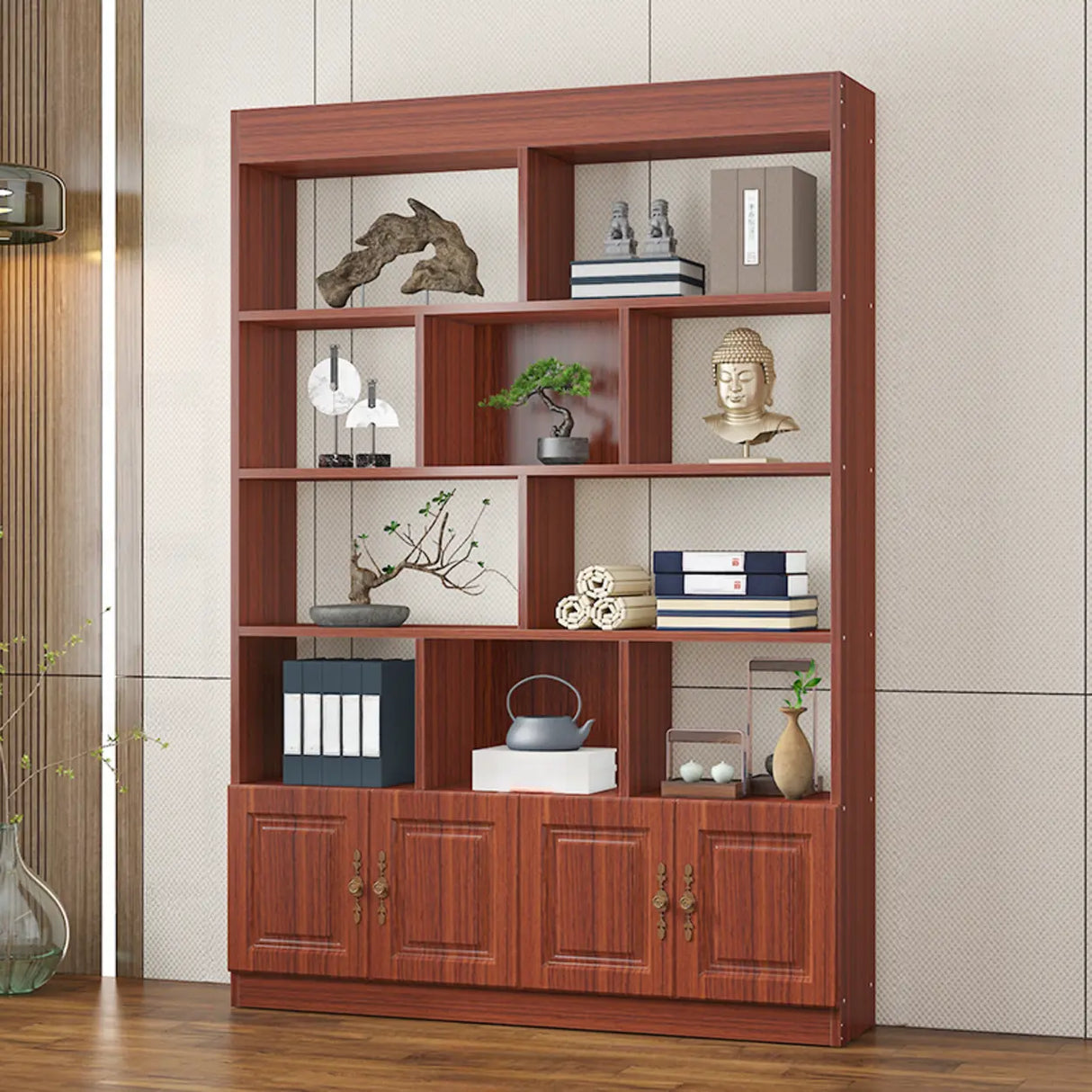 Classic Open Rectangular Wood Display Cabinet Image - 11
