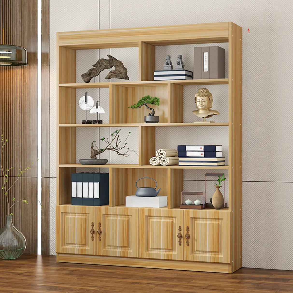 Classic Open Rectangular Wood Display Cabinet Image - 14
