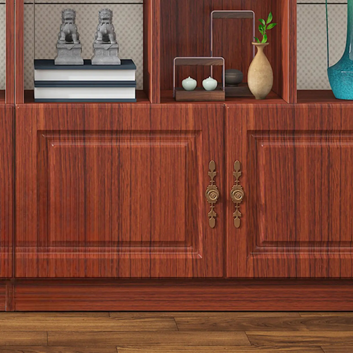 Classic Open Rectangular Wood Display Cabinet Image - 15