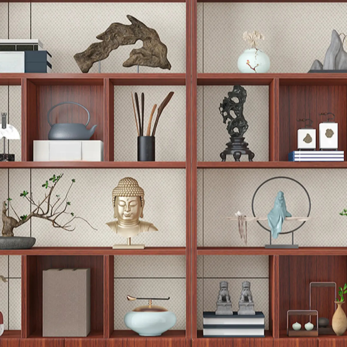 Classic Open Rectangular Wood Display Cabinet Image - 17