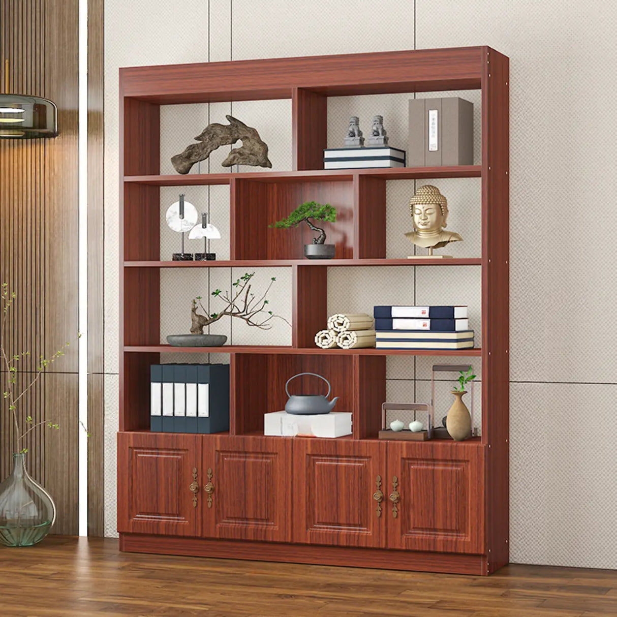 Classic Open Rectangular Wood Display Cabinet Image - 18