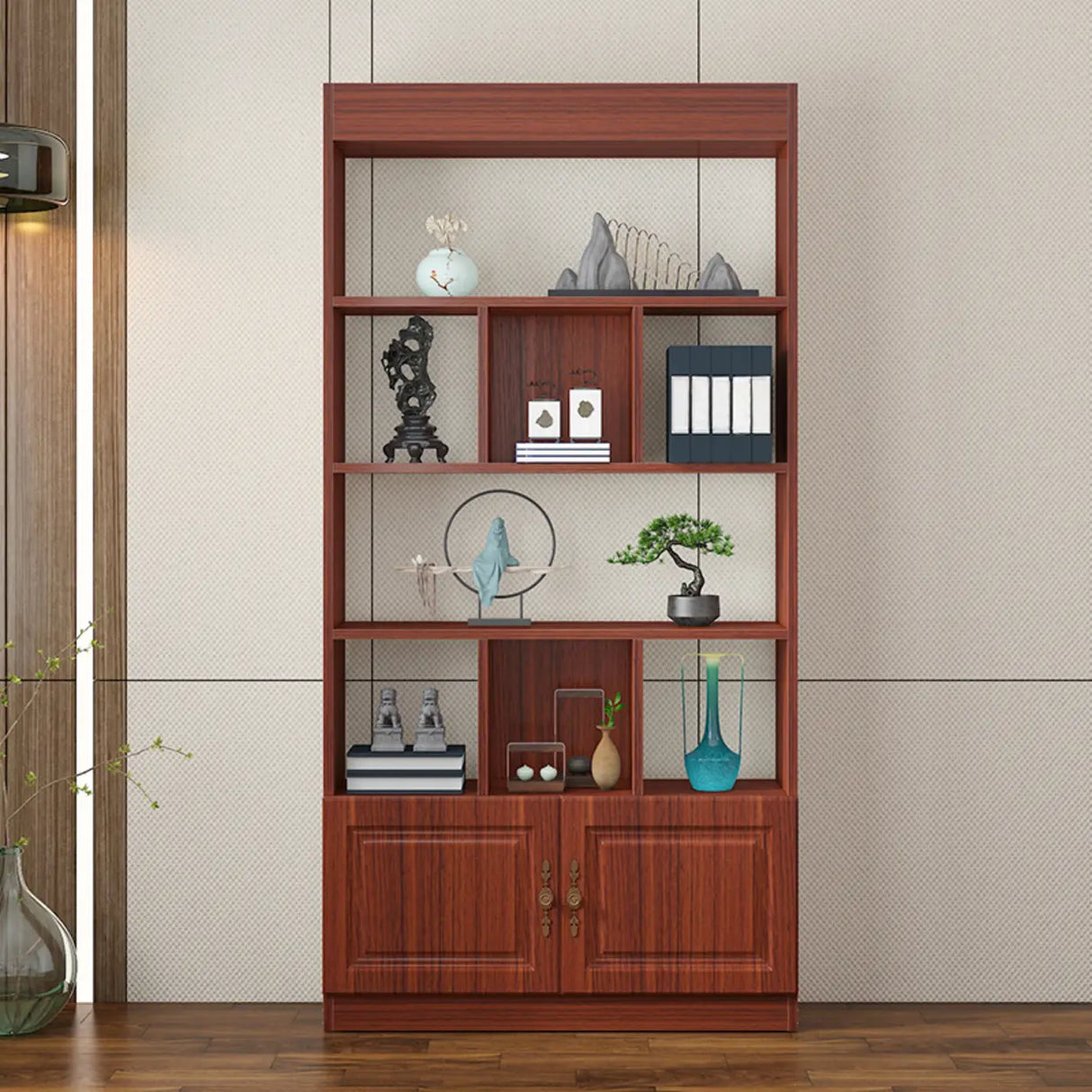 Classic Open Rectangular Wood Display Cabinet Image - 1