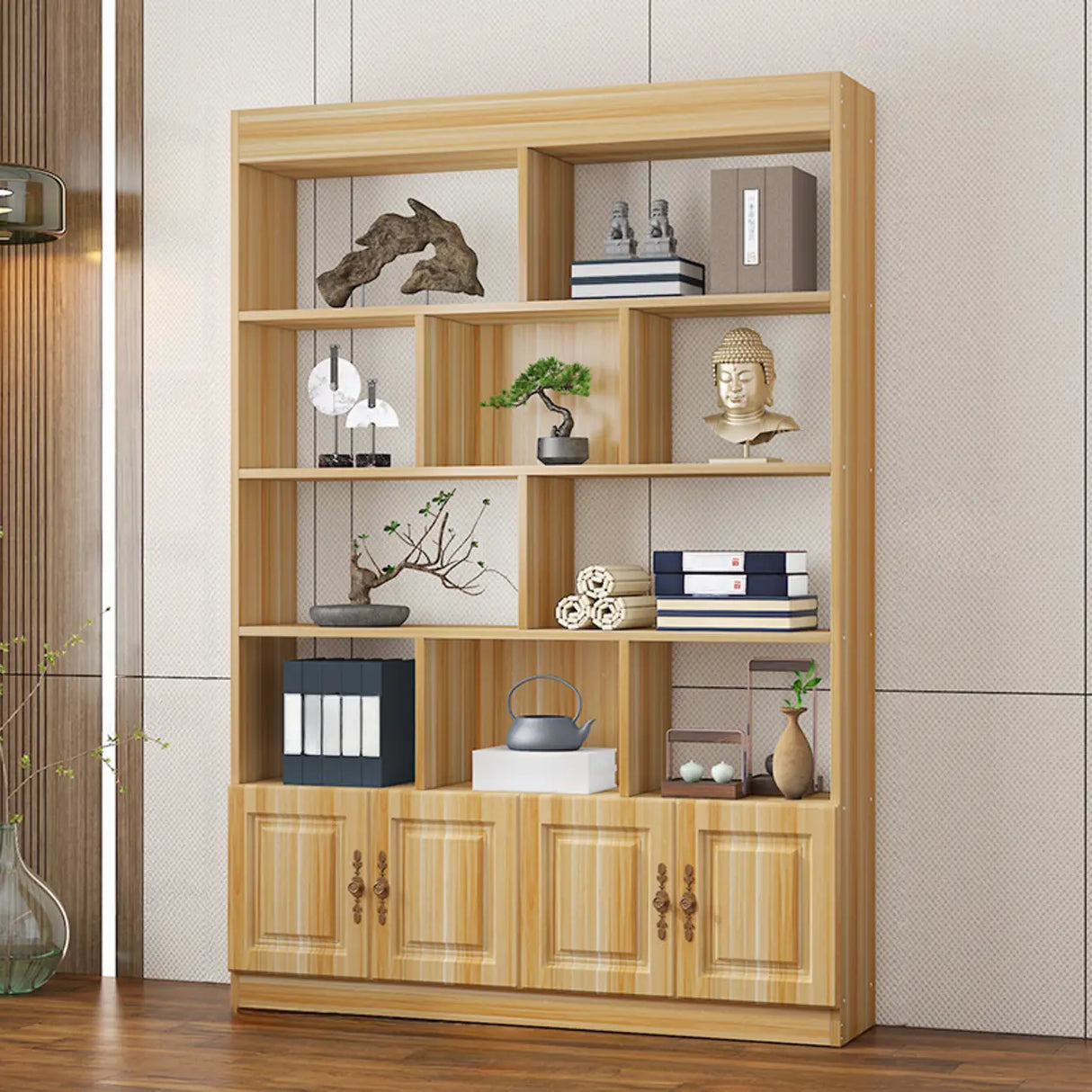 Classic Open Rectangular Wood Display Cabinet Image - 20