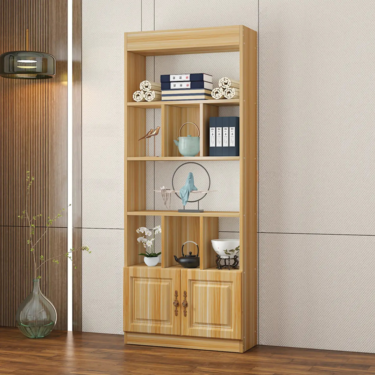 Classic Open Rectangular Wood Display Cabinet Image - 21