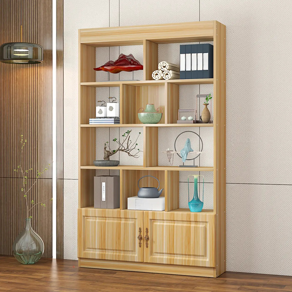 Classic Open Rectangular Wood Display Cabinet Image - 22