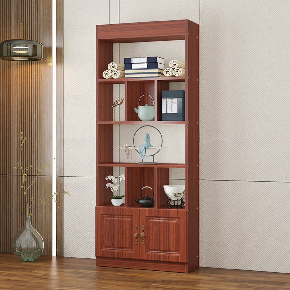Classic Open Rectangular Wood Display Cabinet Image - 2