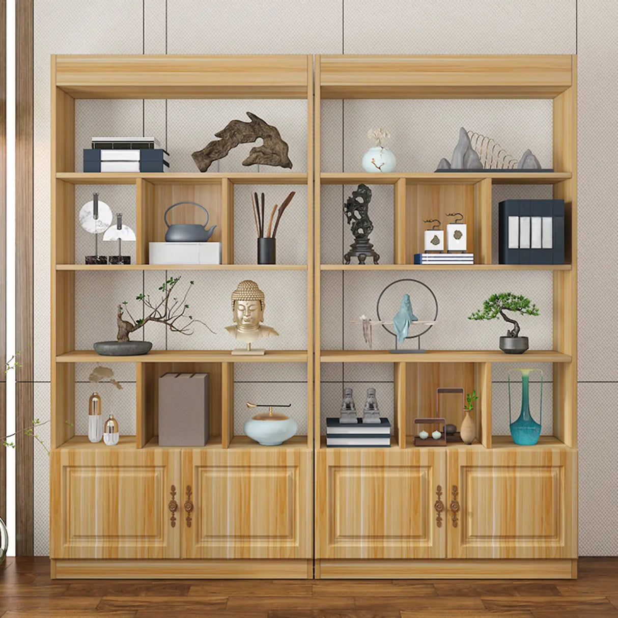 Classic Open Rectangular Wood Display Cabinet Image - 3