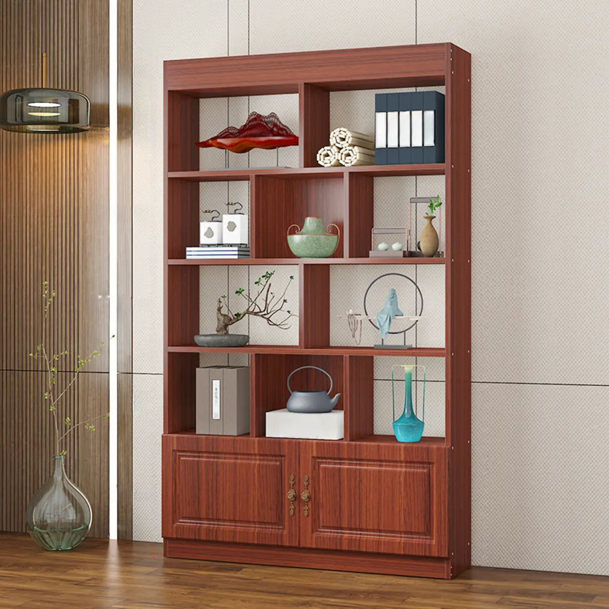 Classic Open Rectangular Wood Display Cabinet Image - 4