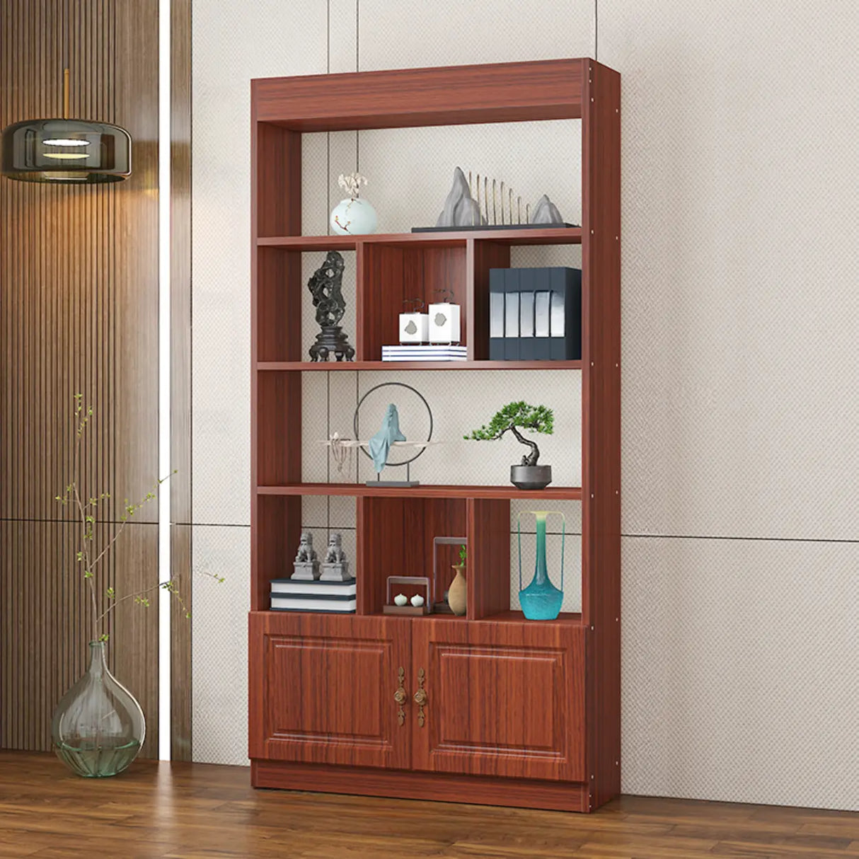 Classic Open Rectangular Wood Display Cabinet Image - 7