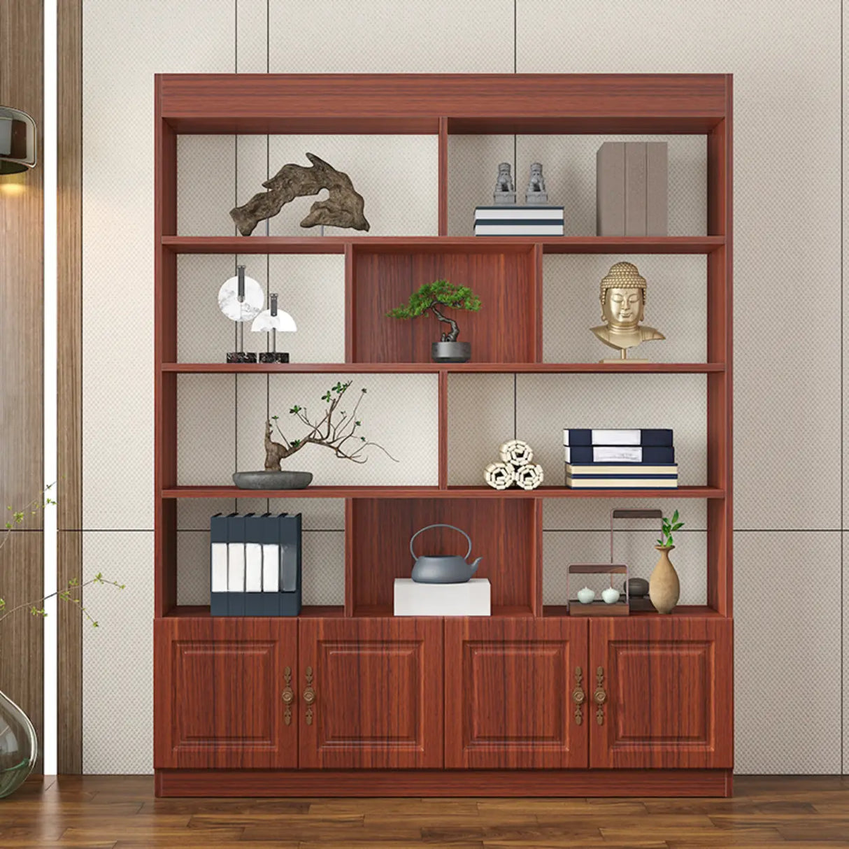 Classic Open Rectangular Wood Display Cabinet Image - 8