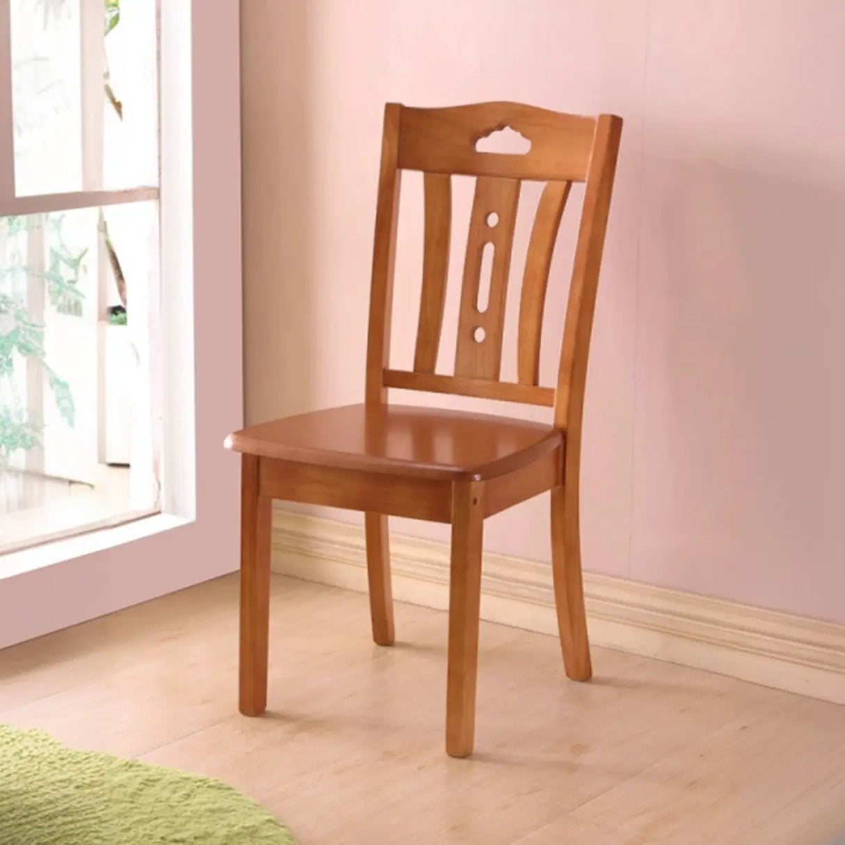 Classic Open Slatted Back Wood Standard Dining Chair Image - 1