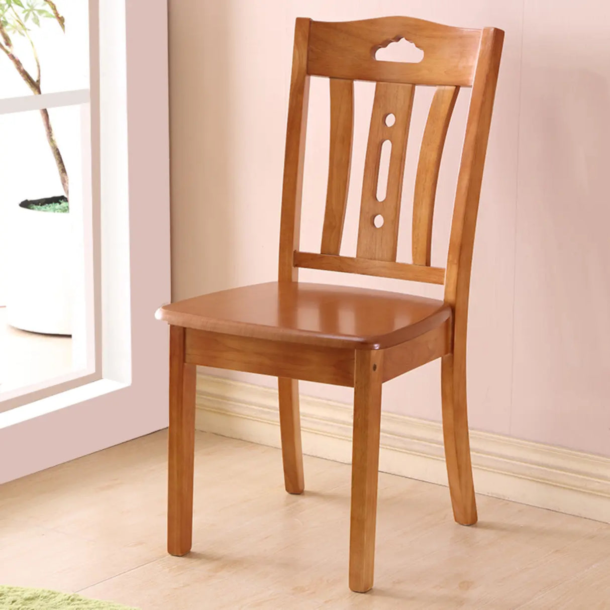 Classic Open Slatted Back Wood Standard Dining Chair Image - 2