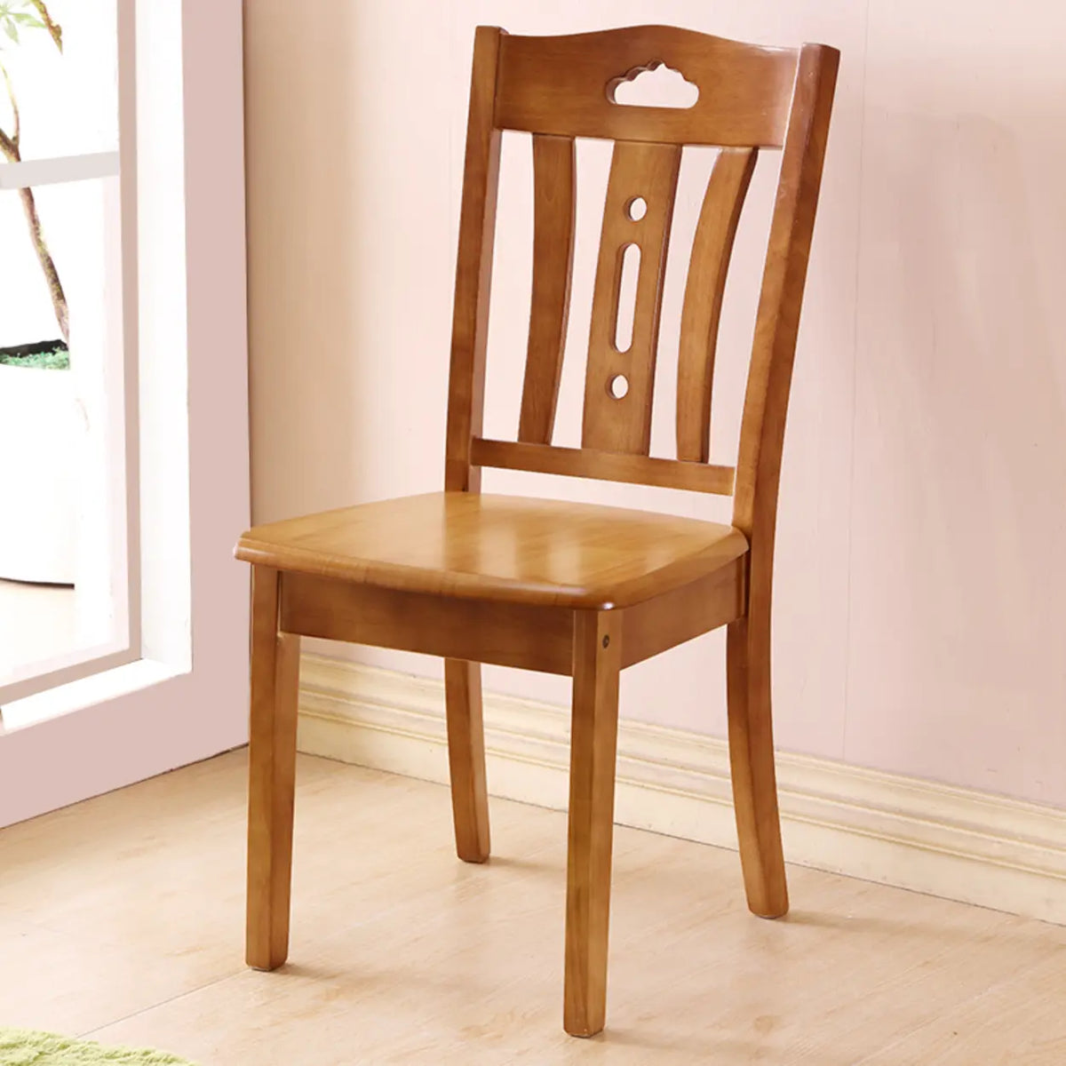 Tan Classic Open Slatted Back Wood Standard Dining Chair Image - 3