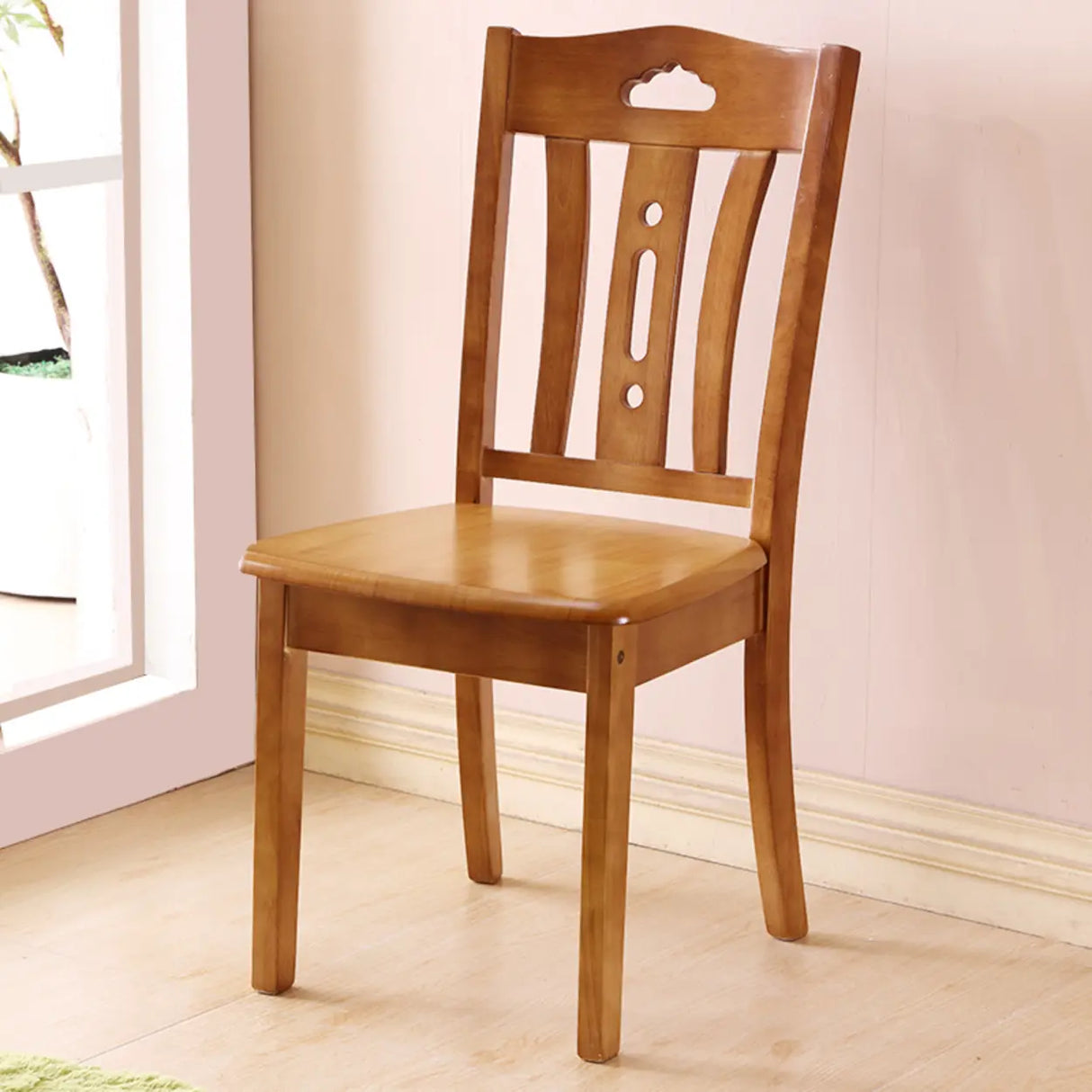 Classic Open Slatted Back Wood Standard Dining Chair Image - 3