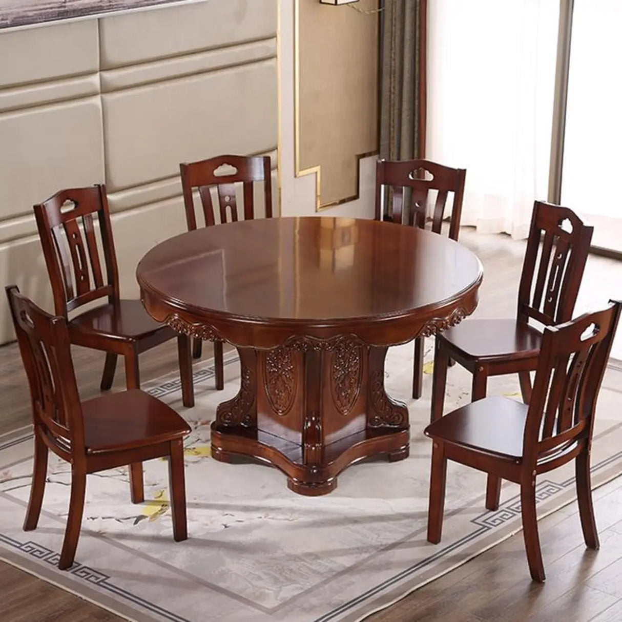 Classic Open Slatted Back Wood Standard Dining Chair Image - 4