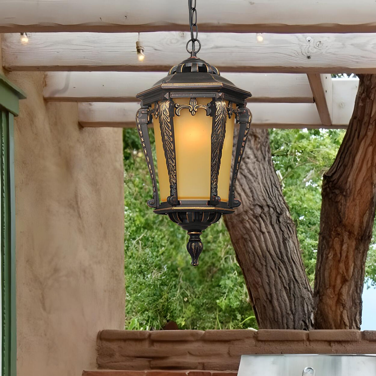 Classic Outdoor Hanging Bronze Lantern Pendant Light Image - 2