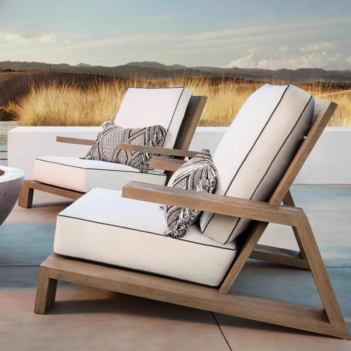 Classic Outdoor Upholstered Teak Sofa Set with Cushions Image - 4