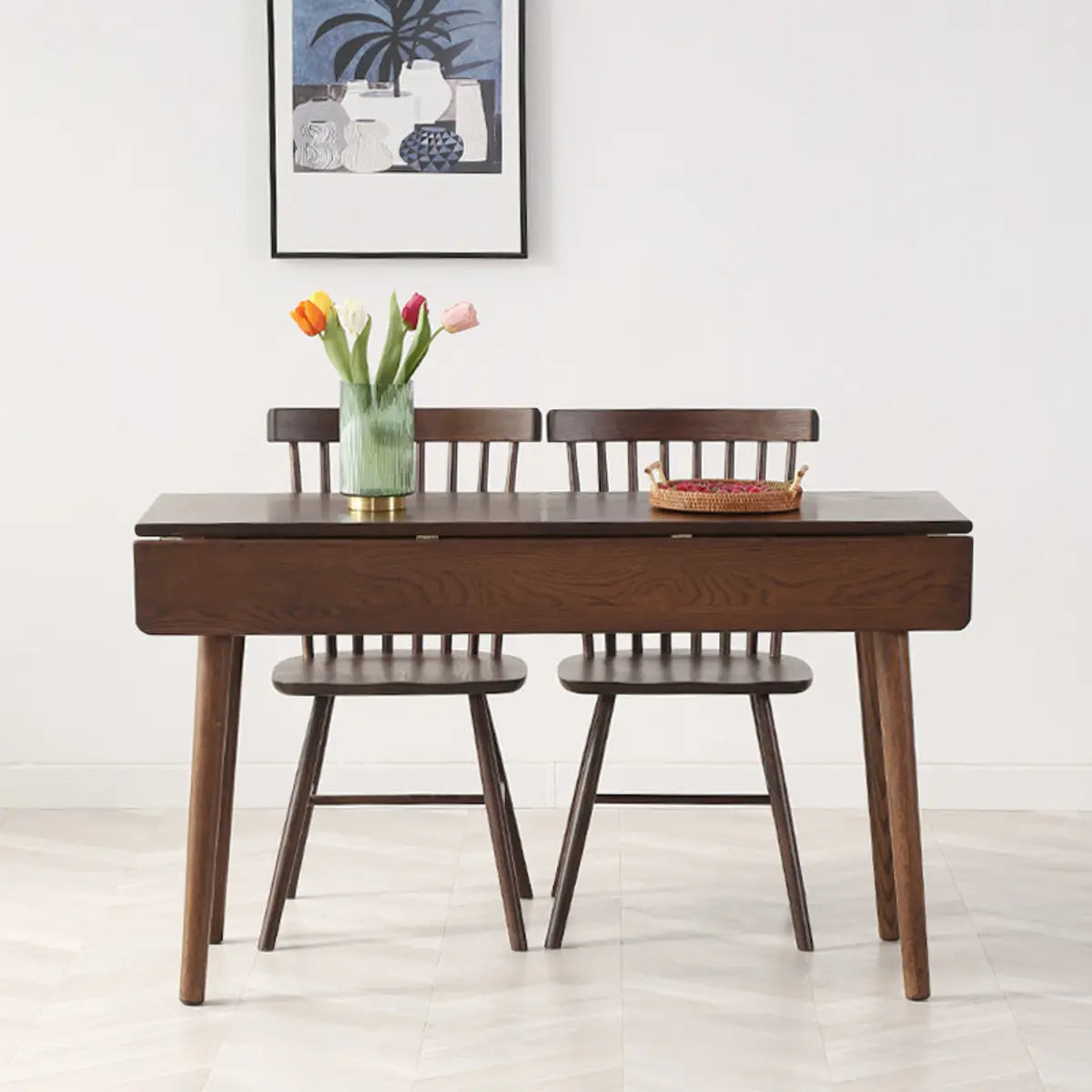 Classic Rectangle Brown Timber Extendable Dining Table Image - 5