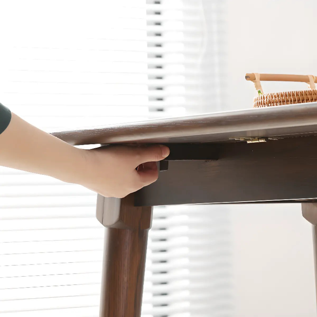 Classic Rectangle Brown Timber Extendable Dining Table Image - 8