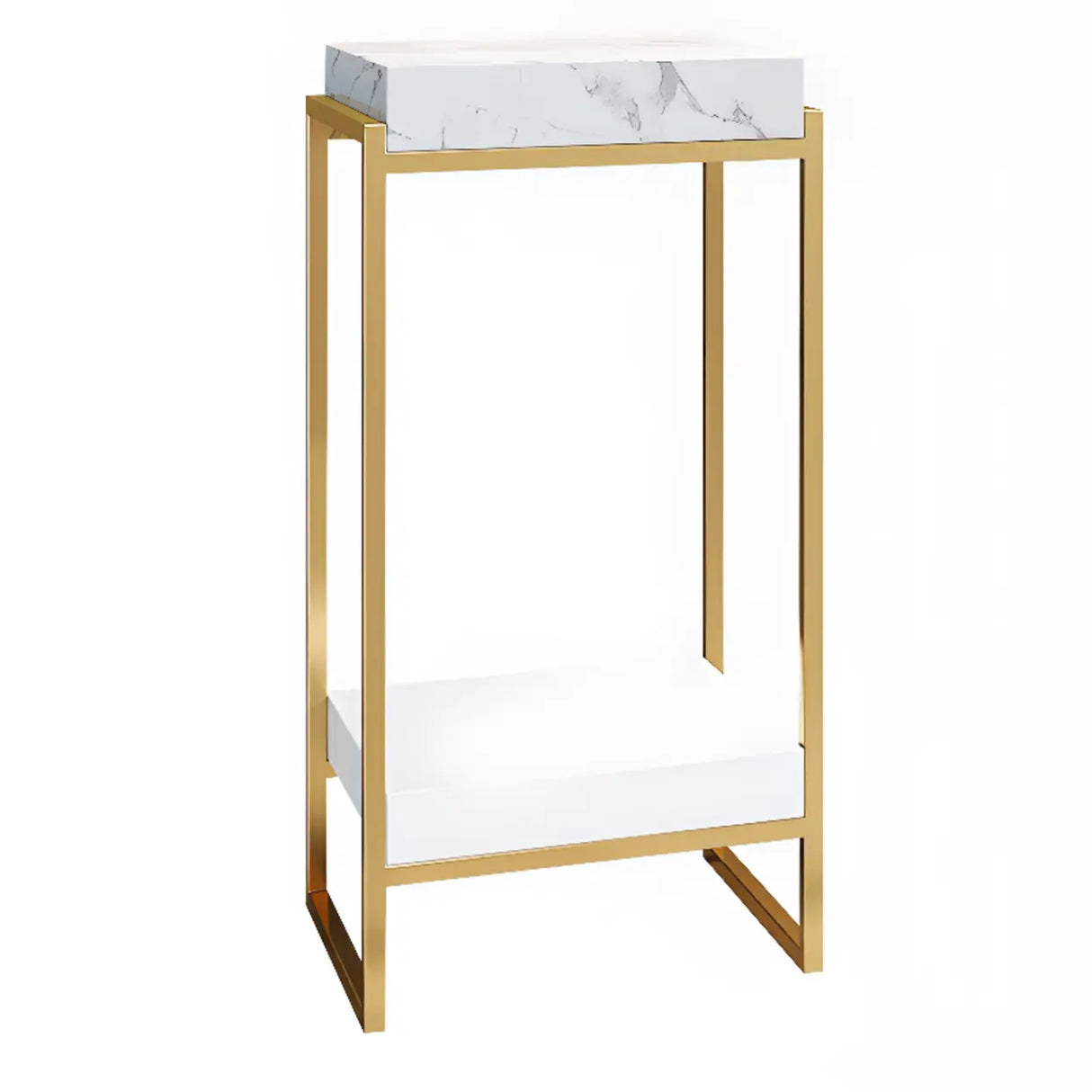 Classic Rectangle Faux Marble Plant Stand with Drawer Image - 10