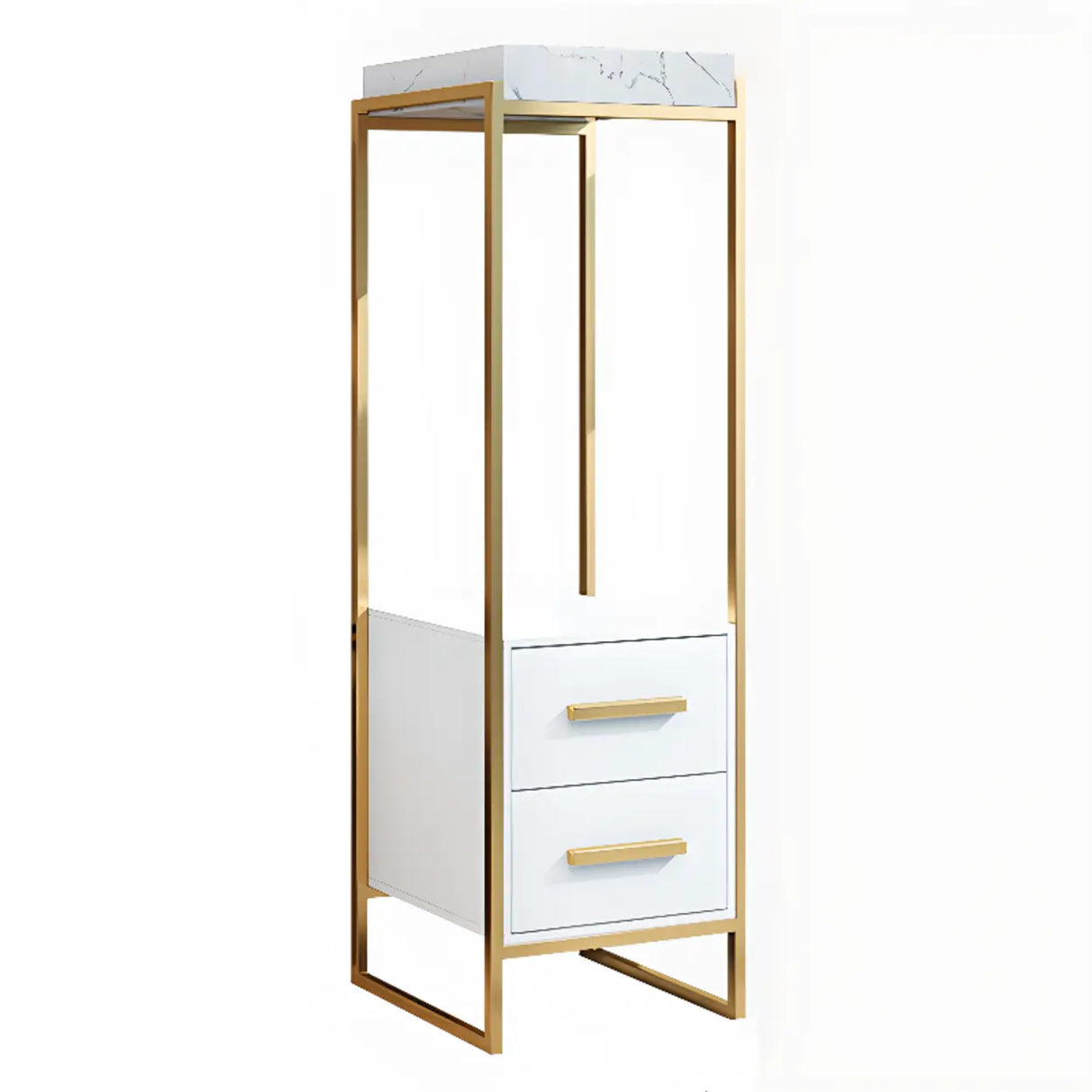 Classic Rectangle Faux Marble Plant Stand with Drawer Image - 2