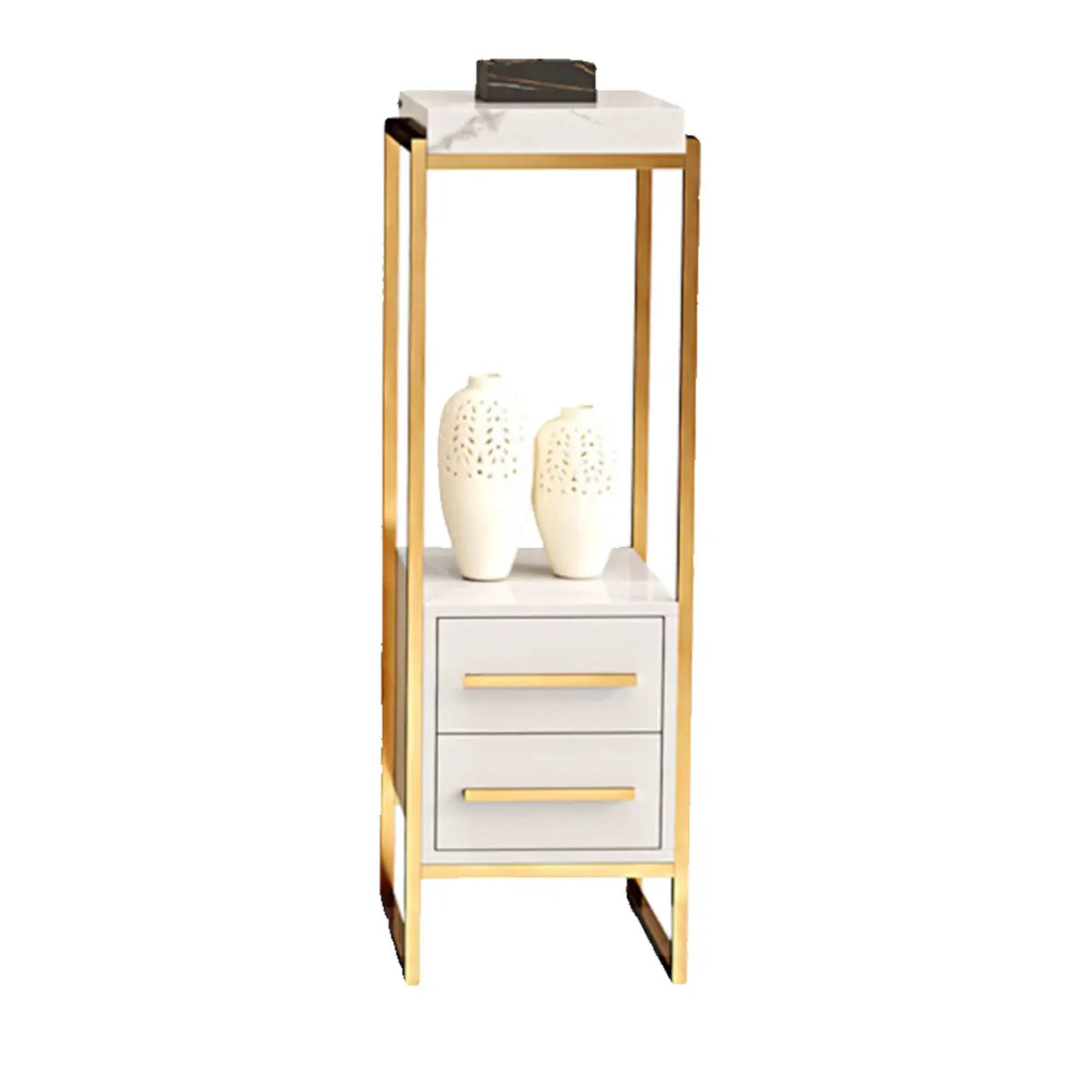 Classic Rectangle Faux Marble Plant Stand with Drawer Image - 4