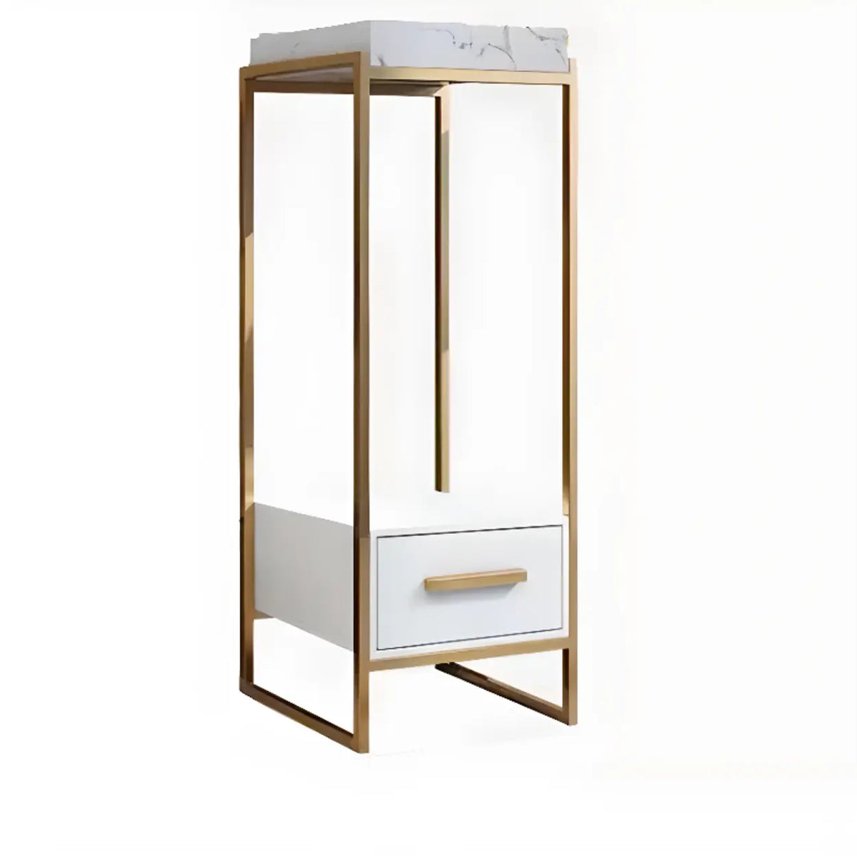 Classic Rectangle Faux Marble Plant Stand with Drawer Image - 5