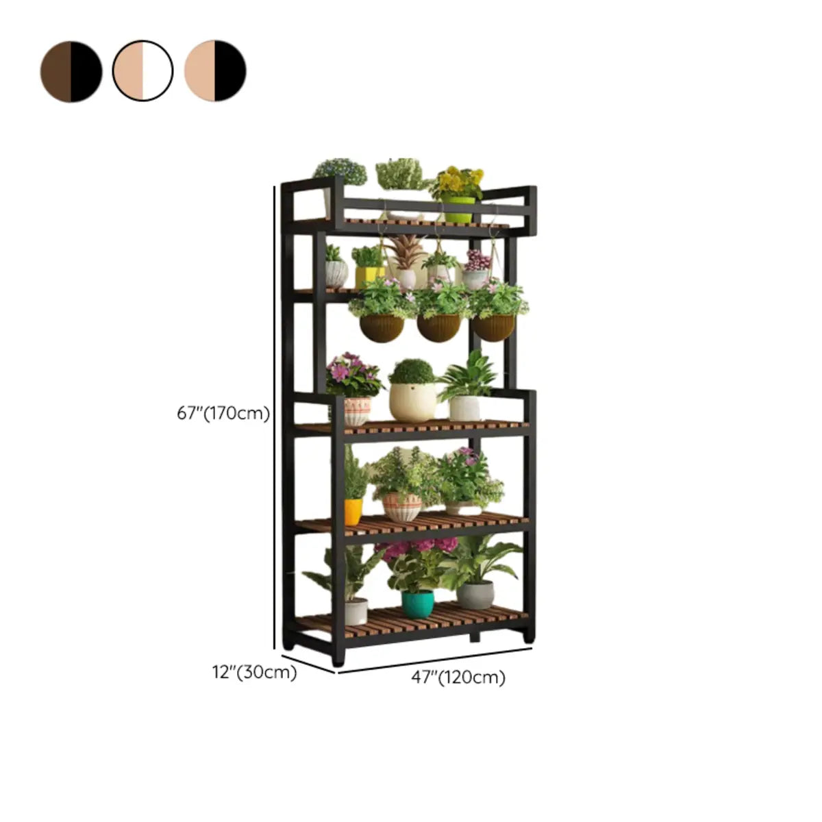 Classic Rectangle Wood Floor Metal Plant Stand Black