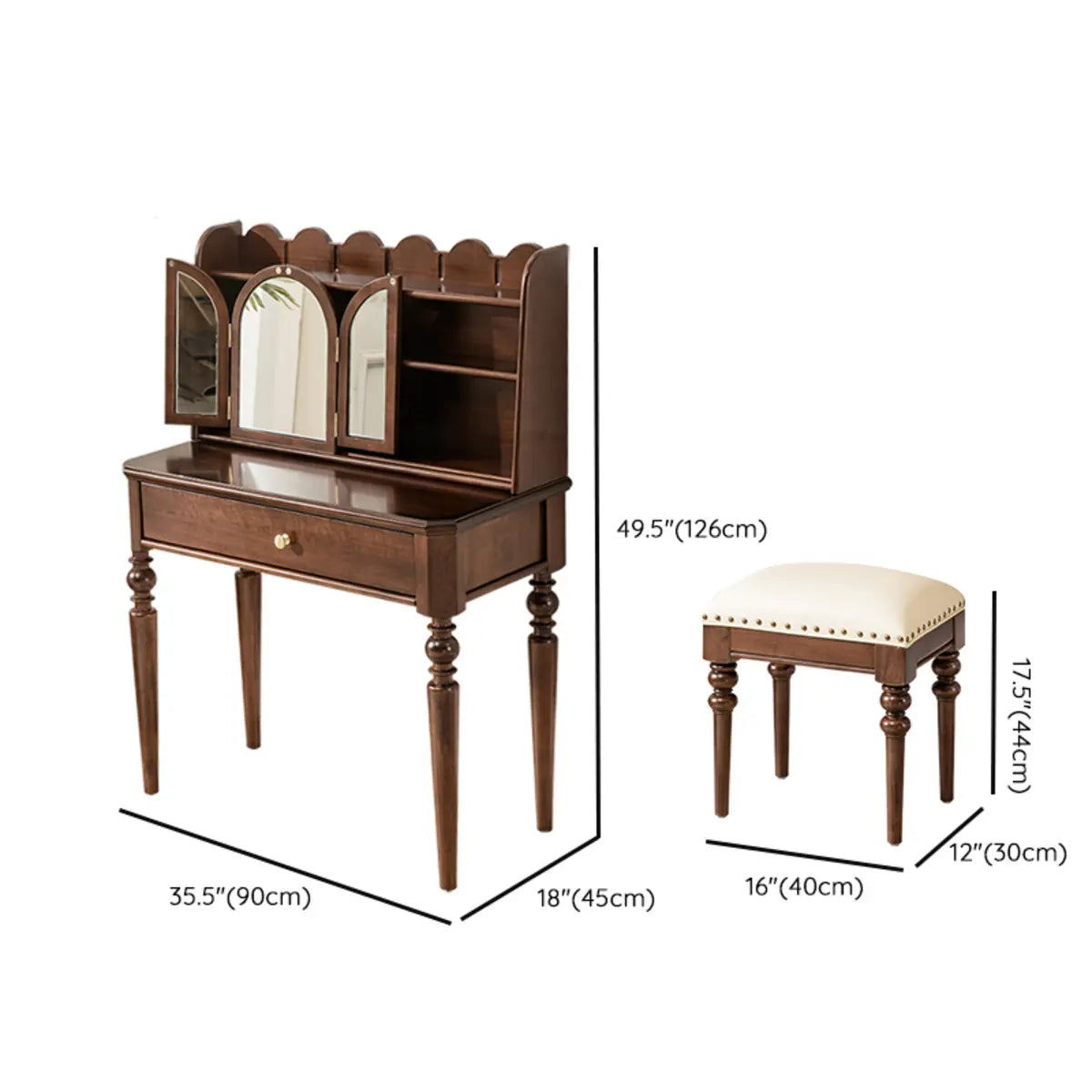 Classic Rectangular Wood Bedroom Brown Mirror Makeup Vanity