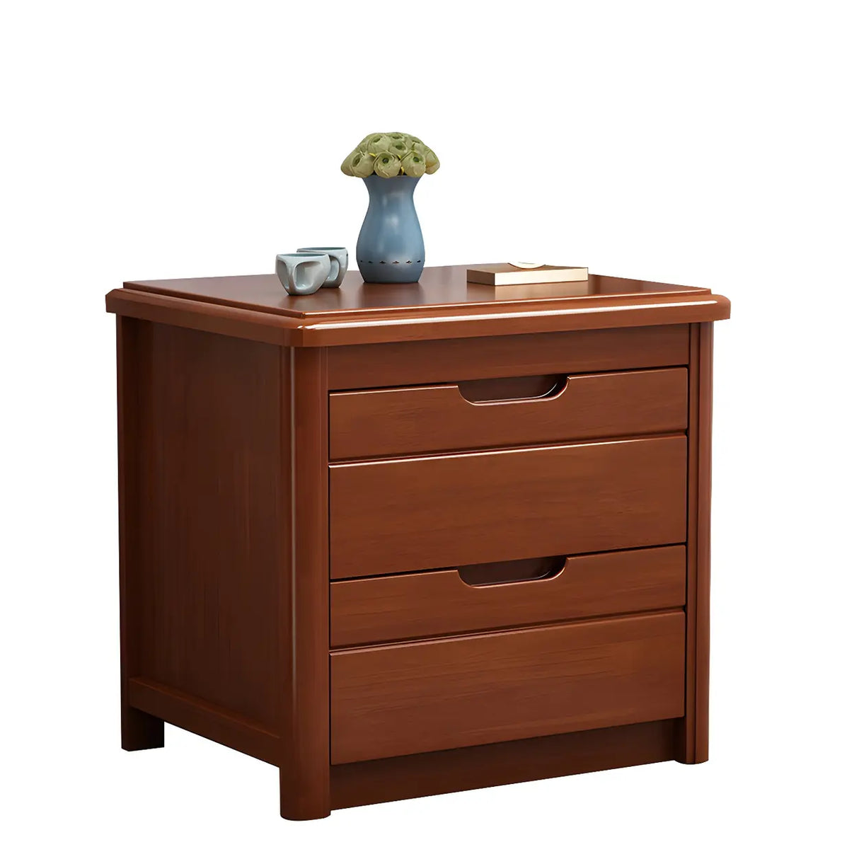 Classic Rectangular Wood Natural Storage Nightstand Image - 10
