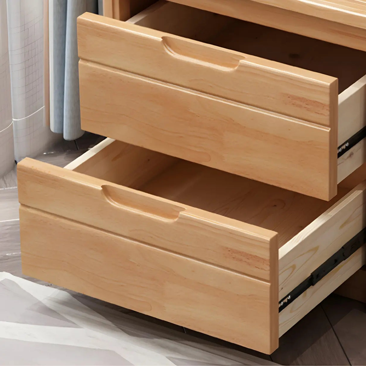 Classic Rectangular Wood Natural Storage Nightstand Image - 12