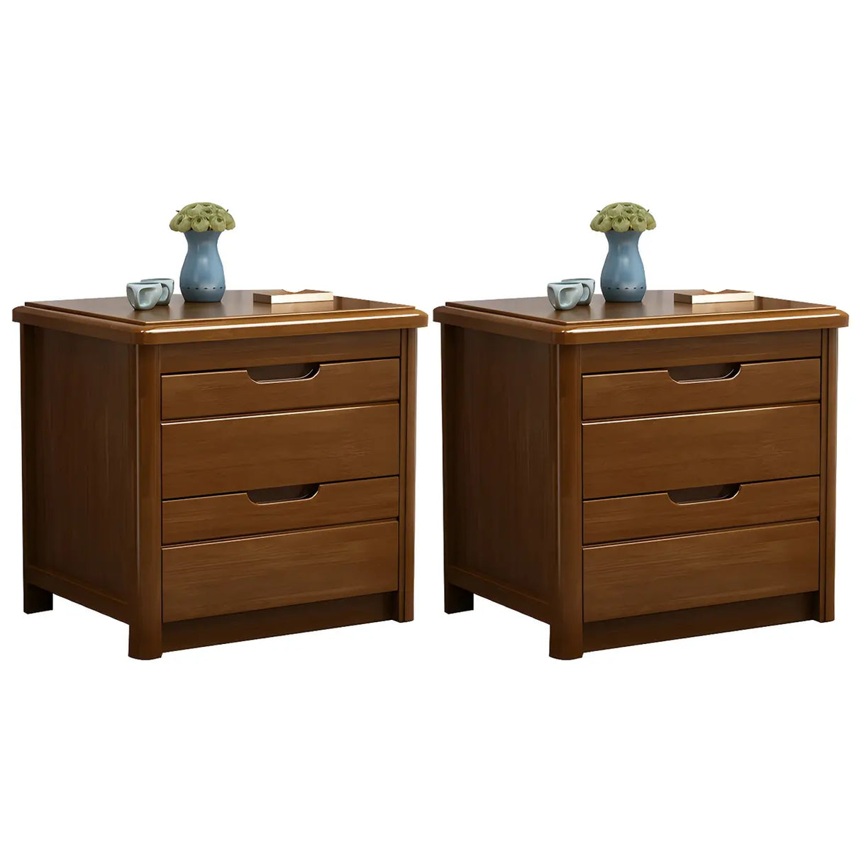 Classic Rectangular Wood Natural Storage Nightstand Image - 15