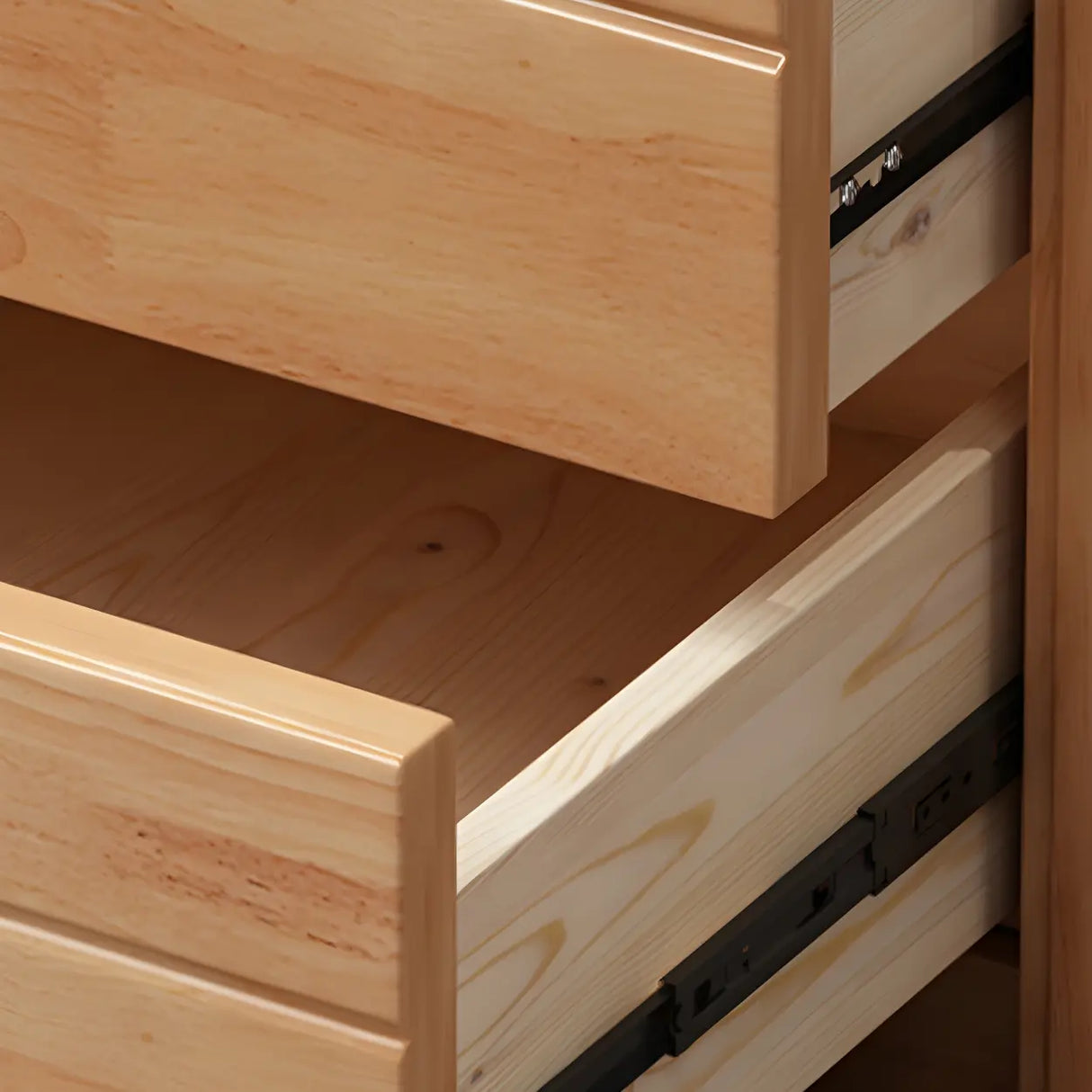 Classic Rectangular Wood Natural Storage Nightstand Image - 16