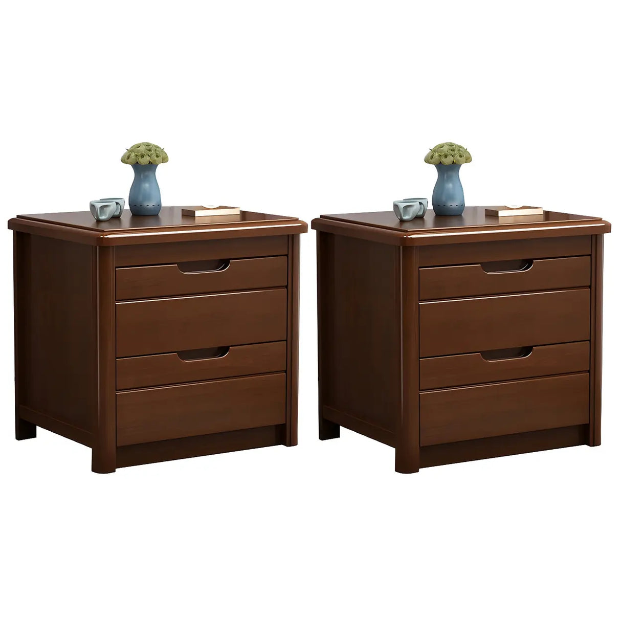 Classic Rectangular Wood Natural Storage Nightstand Image - 19