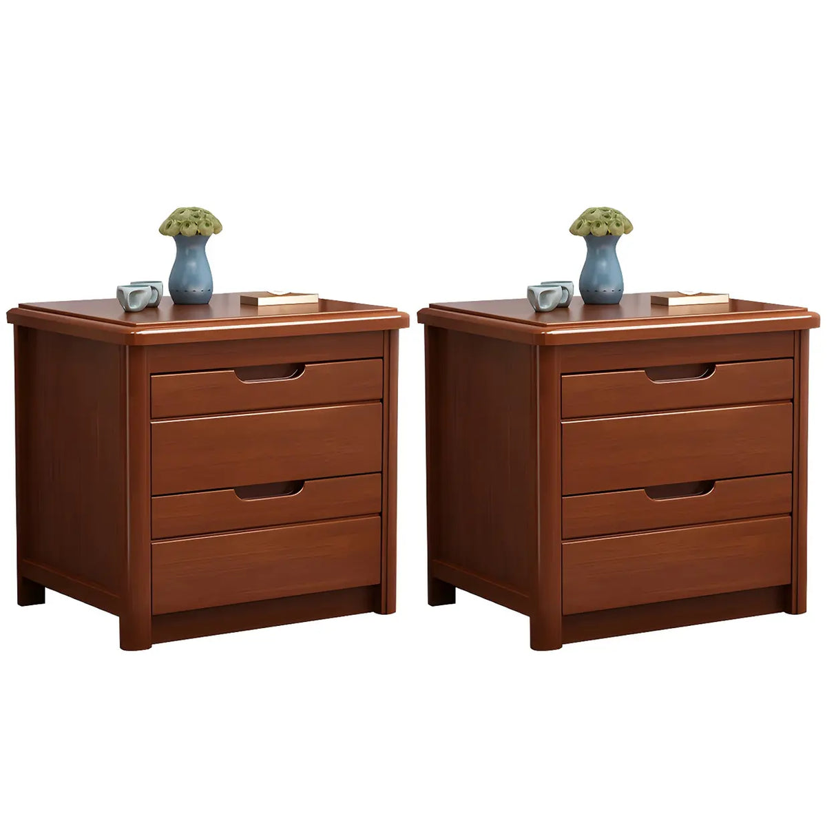 Classic Rectangular Wood Natural Storage Nightstand Image - 4