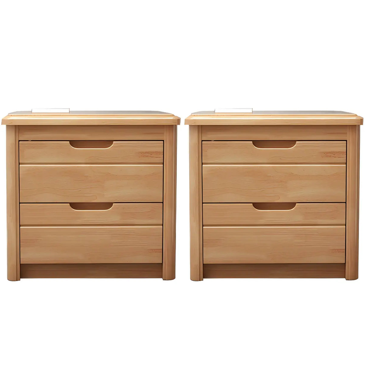 Classic Rectangular Wood Natural Storage Nightstand Image - 7