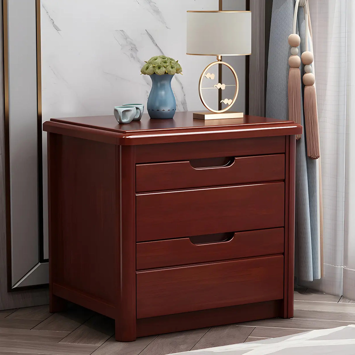 Classic Rectangular Wood Natural Storage Nightstand Image - 8