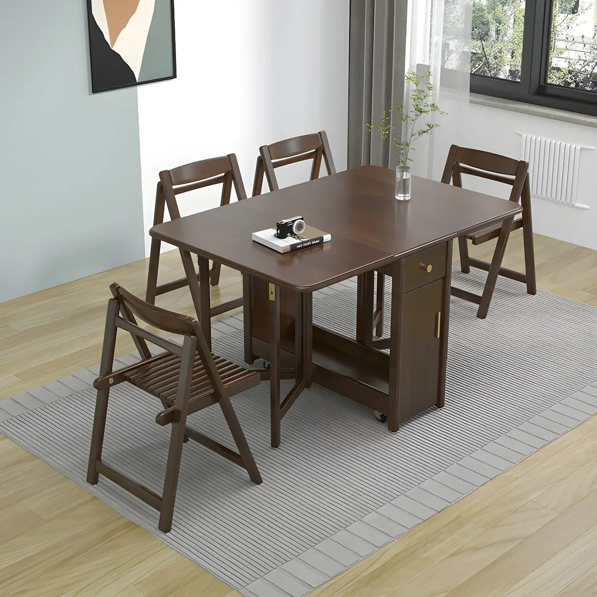 Classic Rectangular Wood Storage Folding Dining Table Image - 1